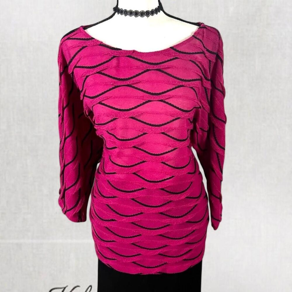 Goth Y2K Altstyle Hot Pink and Black Shell Style Long Sleeve Top